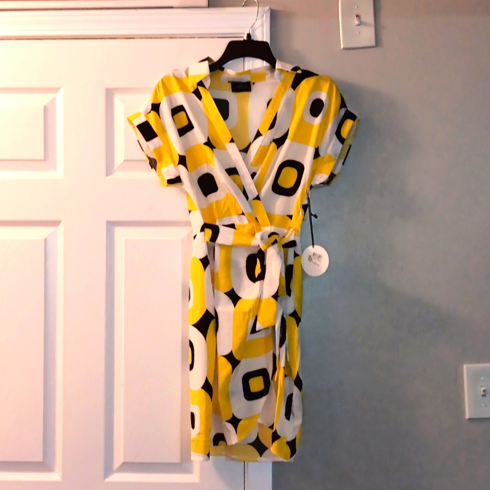 Milk & honey brand size small black, white and yellow dress